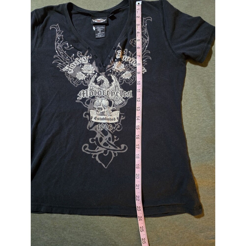Womens Size Large Fitted Harley Davidson Knit Top Best Fit Medium Black Shirt - Picture 5 of 6